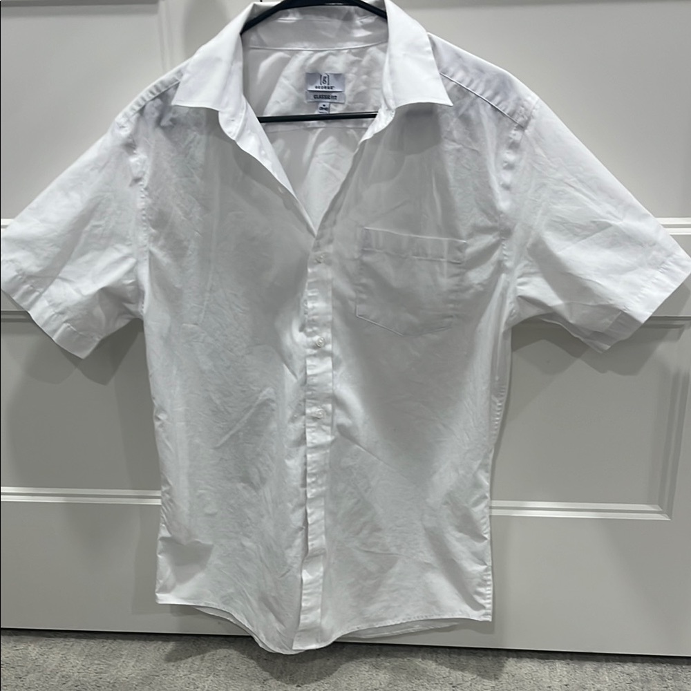 George Classic Fit White Short Sleeve Casual Button Down Shirt